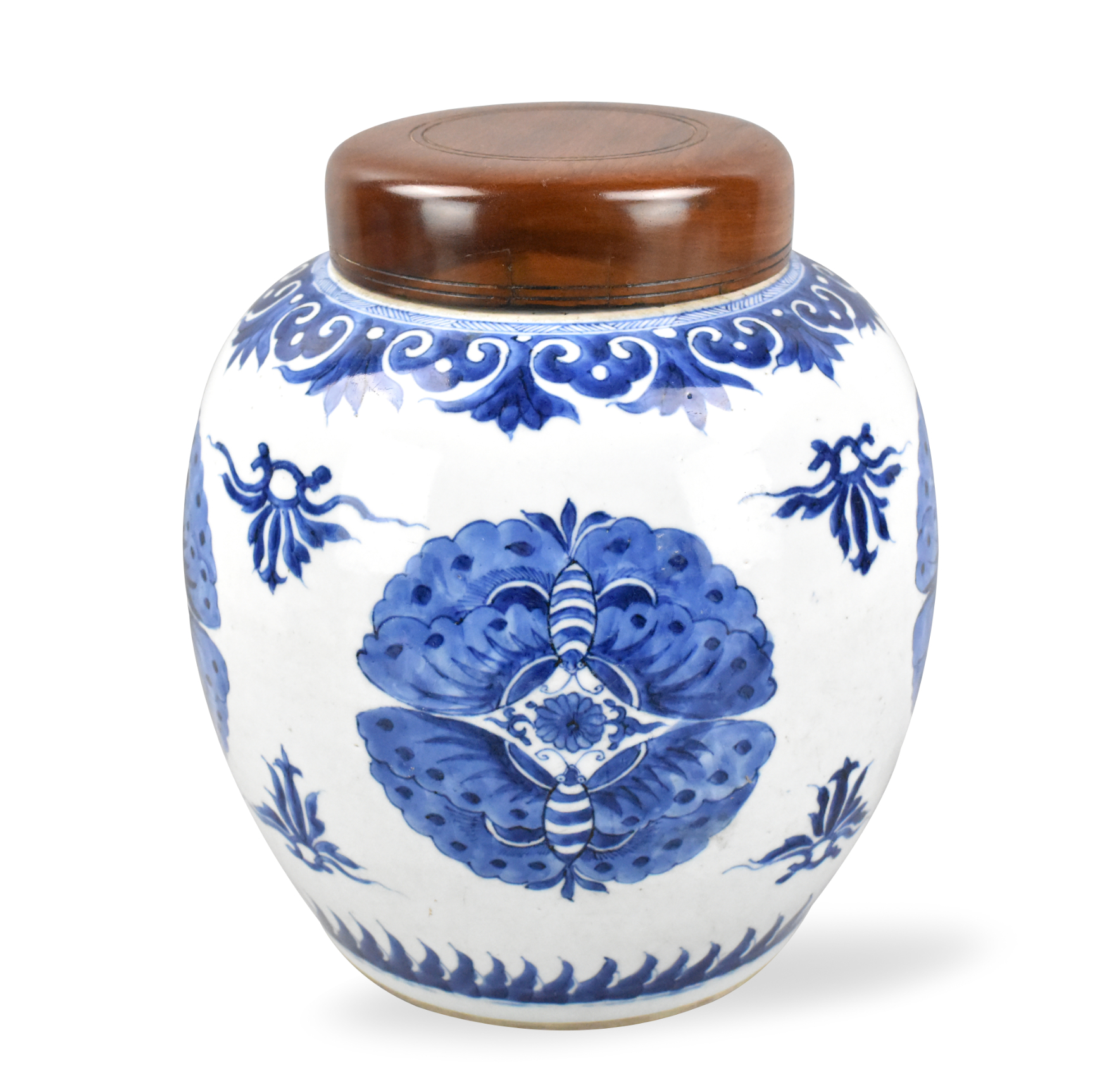 Appraisal: A Chinese blue white jar with butterfly design dating from