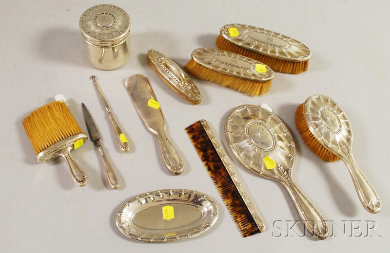 Appraisal: Twelve-piece Tiffany Co Sterling Silver-mounted Dresser Set comprised of hairbrush