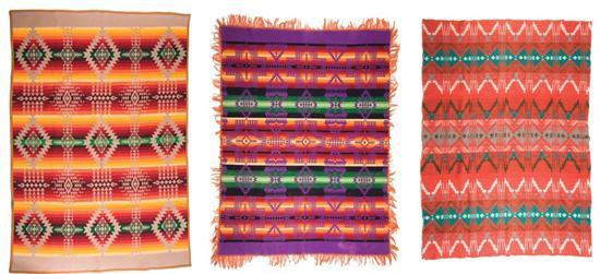 Appraisal: THREE TEXTILES First half-twentieth century A Pendleton shawl with orange