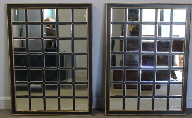 Appraisal: Pair of Lacquered Gilt Window Pane Mirrors From a Queens