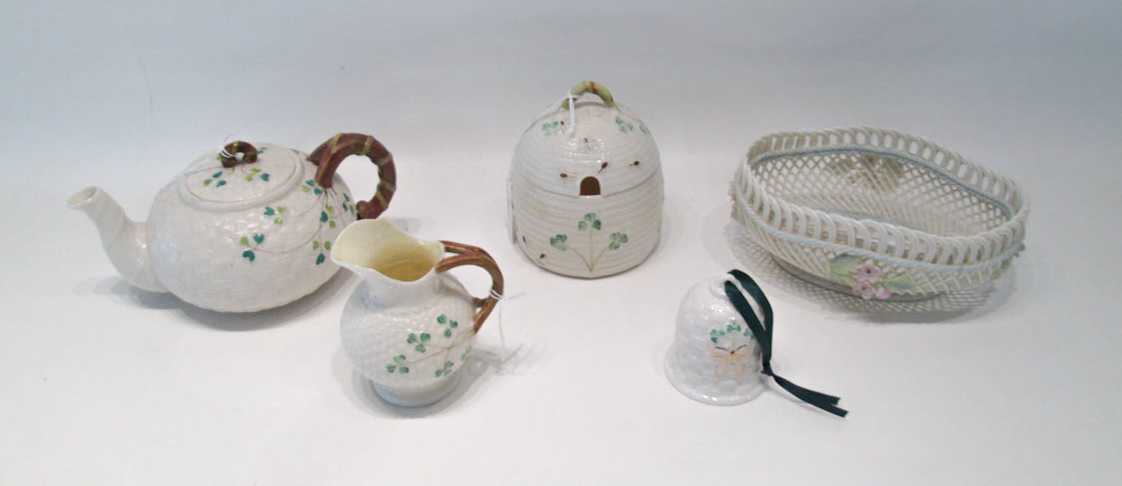 Appraisal: SEVEN PIECES BELLEEK AND OTHER PARIAN PORCELAIN TABLEWARE including a