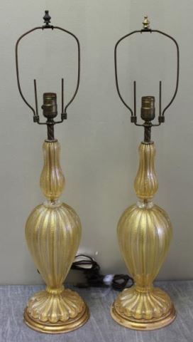 Appraisal: Pair of Midcentury Murano Lamps With flecked gold inclusions Partial