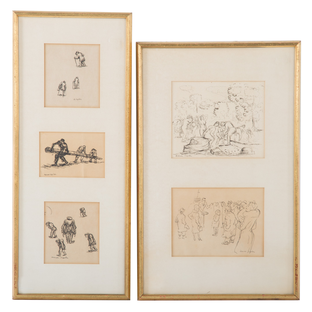 Appraisal: Aaron Sopher Five assorted sketches in two frames American -