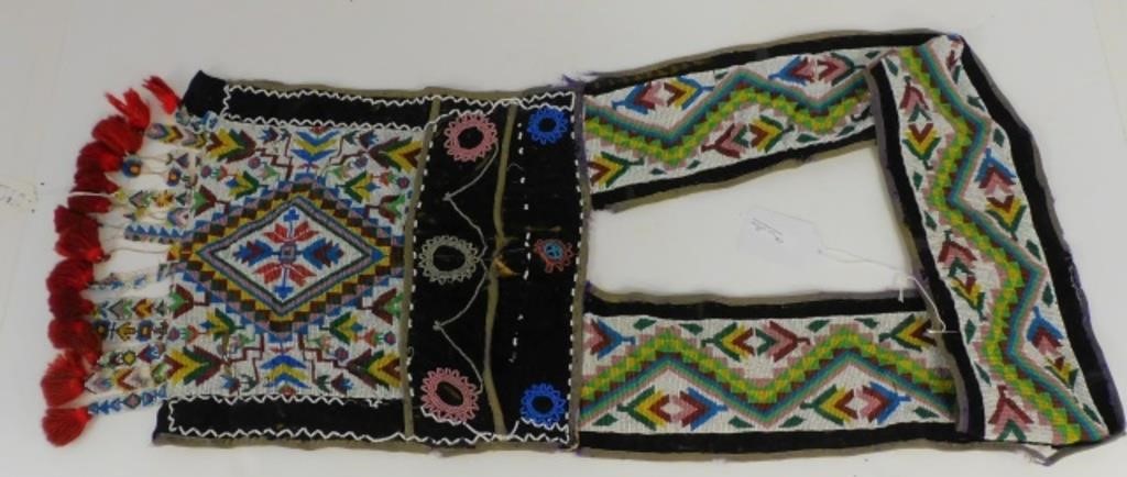 Appraisal: TWO LATE TH CENTURY ANISHINAABE BEADEDbandolier bags long Both show