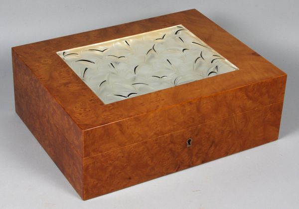 Appraisal: Lalique burl maple and crystal cigar box h x w