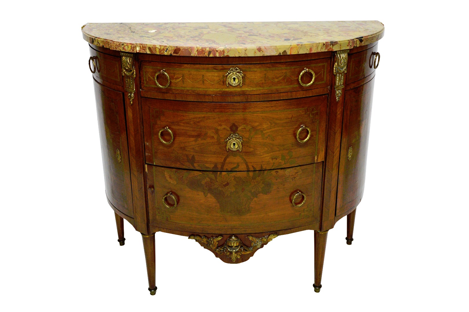 Appraisal: A th century French Louis XVI style demi-lune commode the