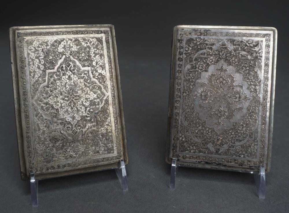 Appraisal: Two Persian Arabesque Chased -Silver Cigarette Cases L larger in