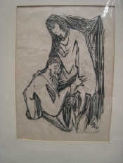 Appraisal: A woodcut of two grieving figures signed in initials in