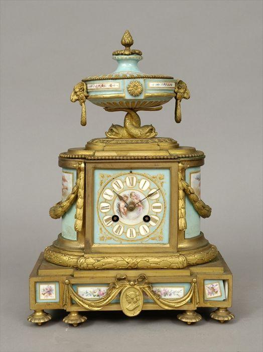 Appraisal: Louis XVI-Style Gilt-Bronze and Porcelain Mantel Clock x in