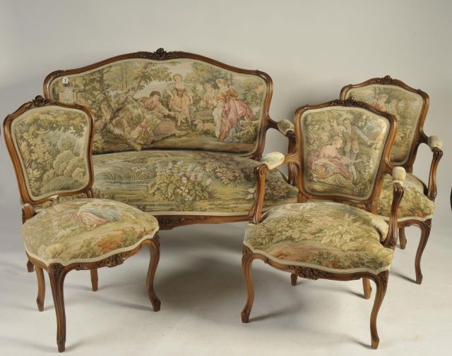 Appraisal: Louis XV Style Salon Suite including settee two arm chairs