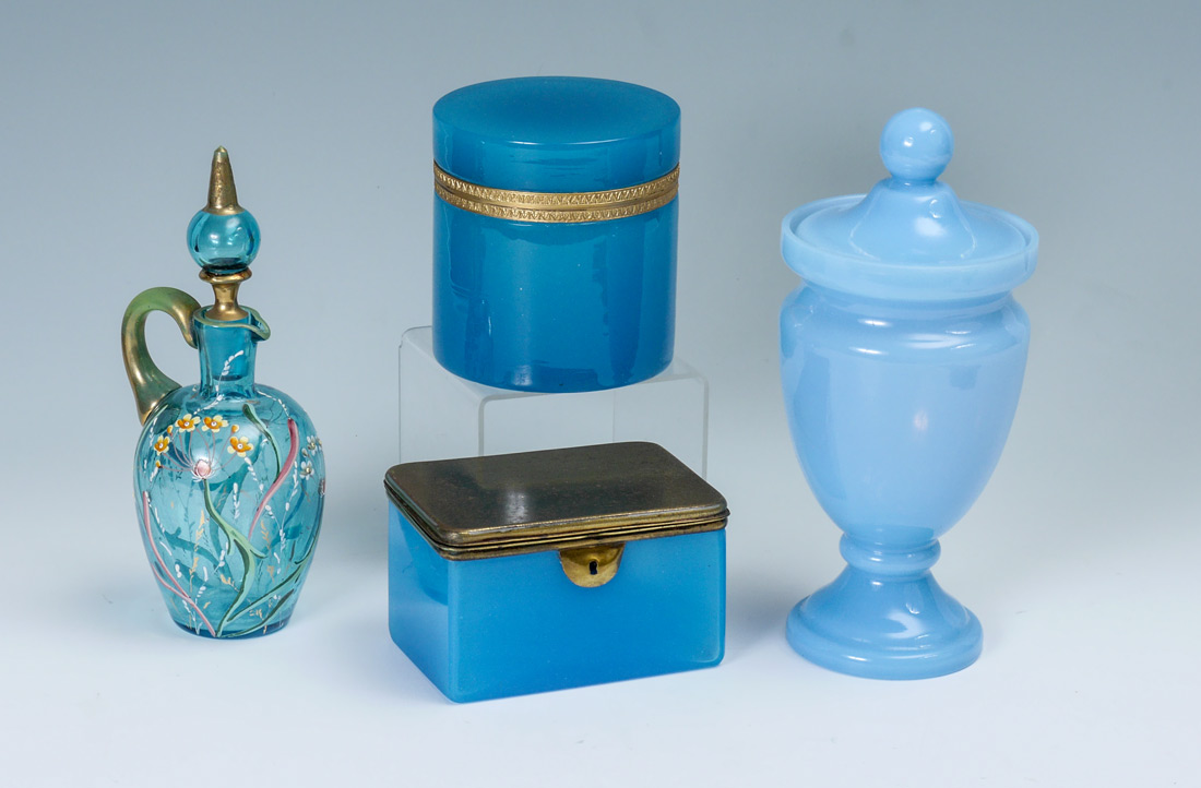 Appraisal: PIECE BLUE OPALINE GLASS pieces total to include Opaline round