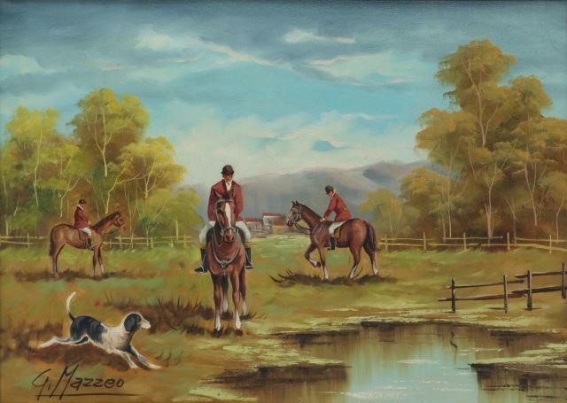 Appraisal: Framed oil on canvas painting The Fox Hunt signed lower