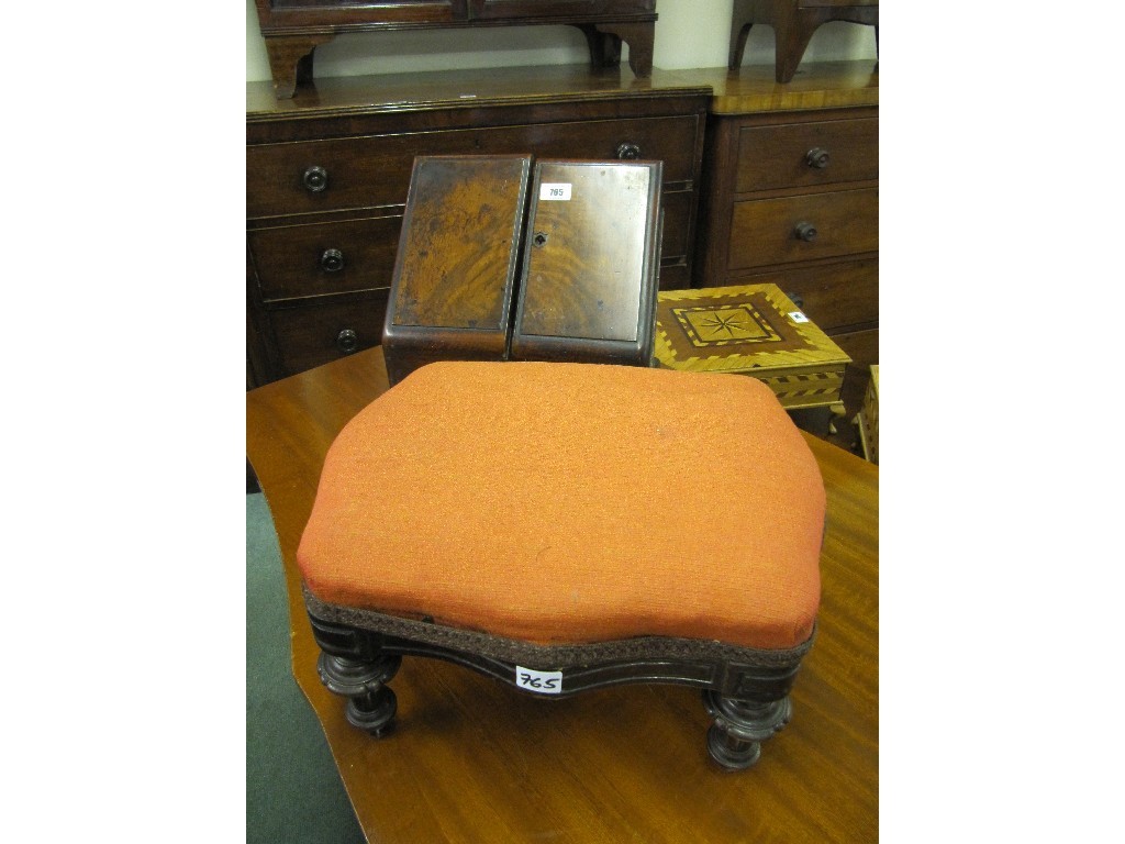 Appraisal: Victorian mahogany footstool and a Victorian stationery box