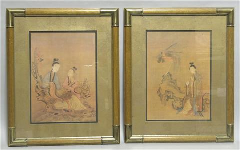 Appraisal: PAIR OF CHINESE IMAGES Photo reproductions of a lady playing