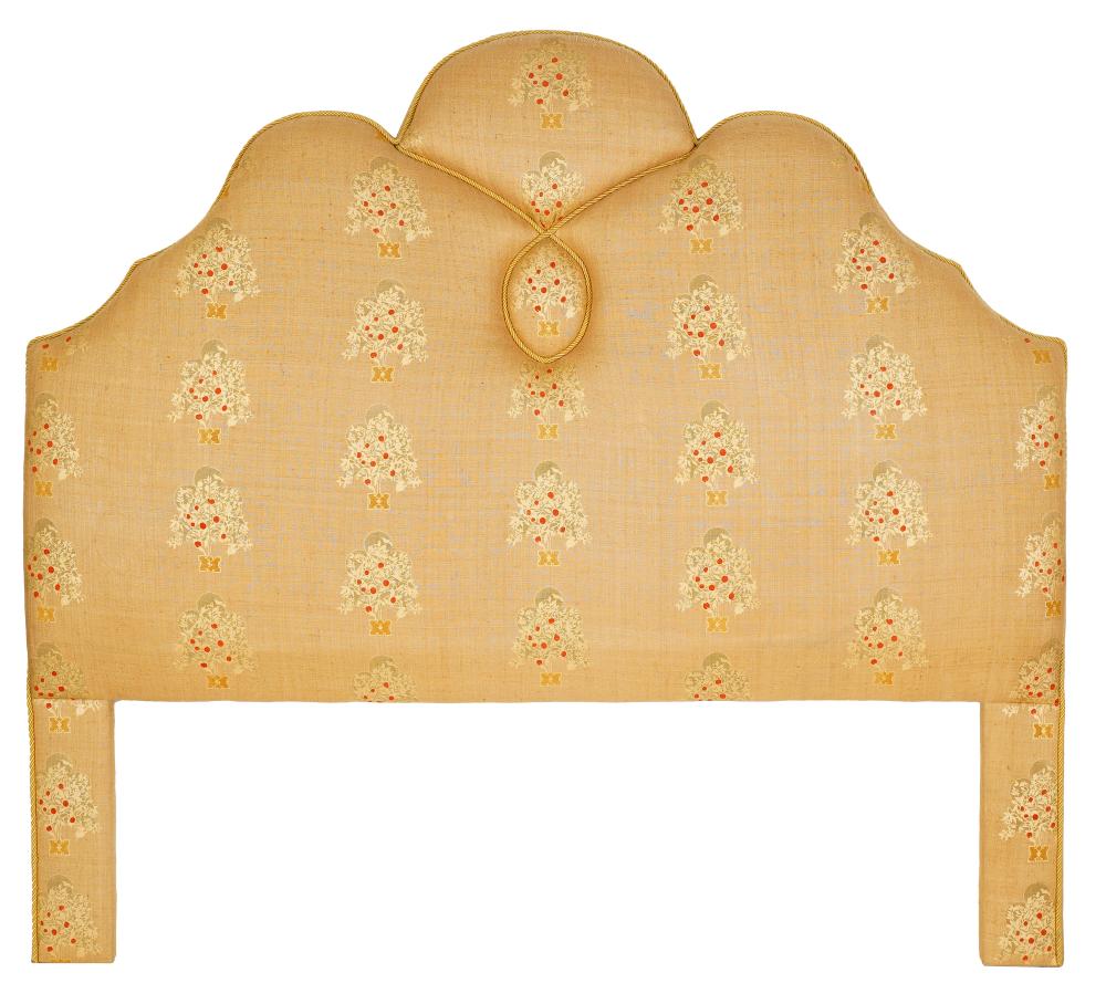 Appraisal: BARBARA BECKMAN DESIGNS UPHOLSTERED HEADBOARDcovered with Petite Orange Tree hand-painted