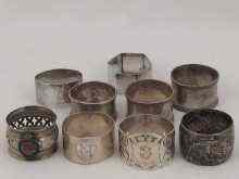 Appraisal: A mixed lot comprising seven English hallmarked silver napkin rings