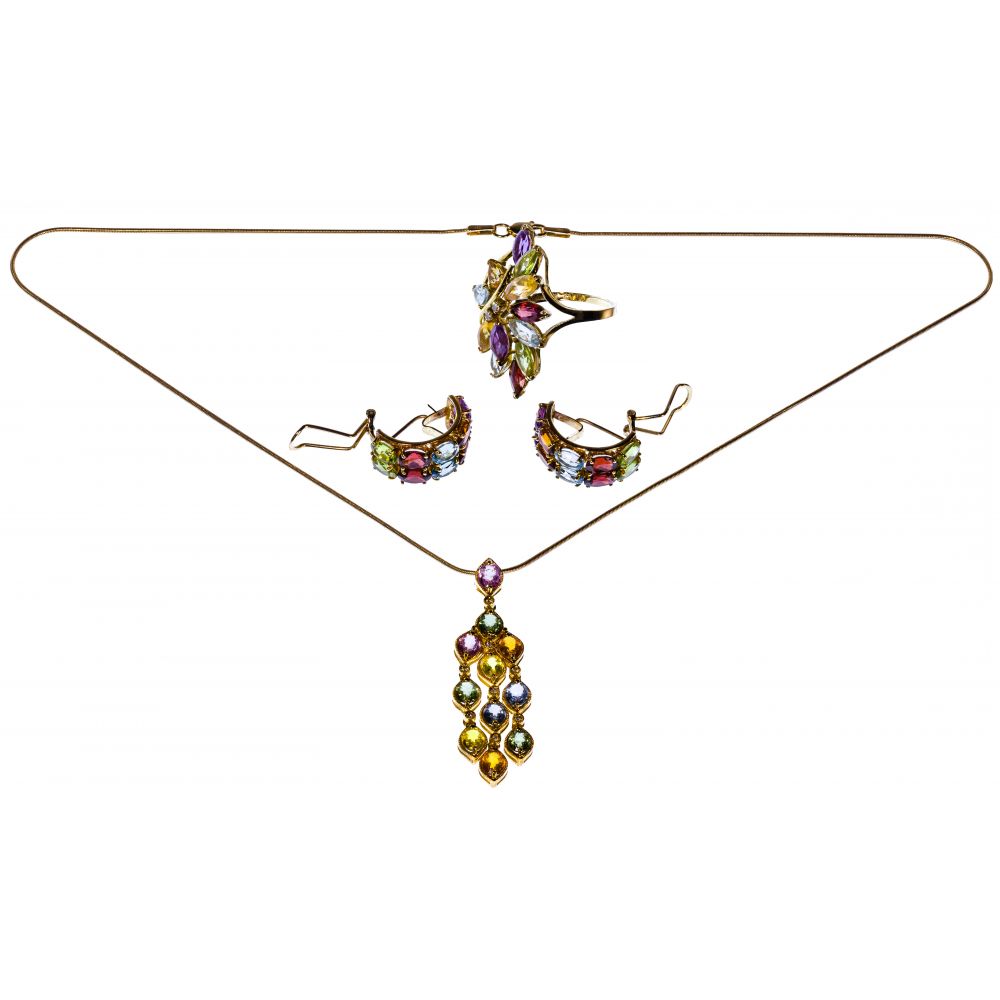 Appraisal: K YELLOW GOLD AND SEMI-PRECIOUS GEMSTONE JEWELRY items including a