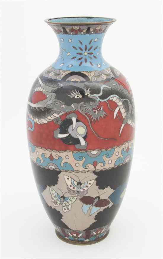 Appraisal: A Cloisonne Enamel Baluster Vase decorated with a dragon clutching