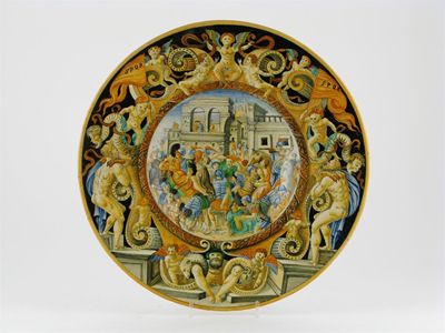 Appraisal: An Italian maiolica istoriato dish painted with the Rape of