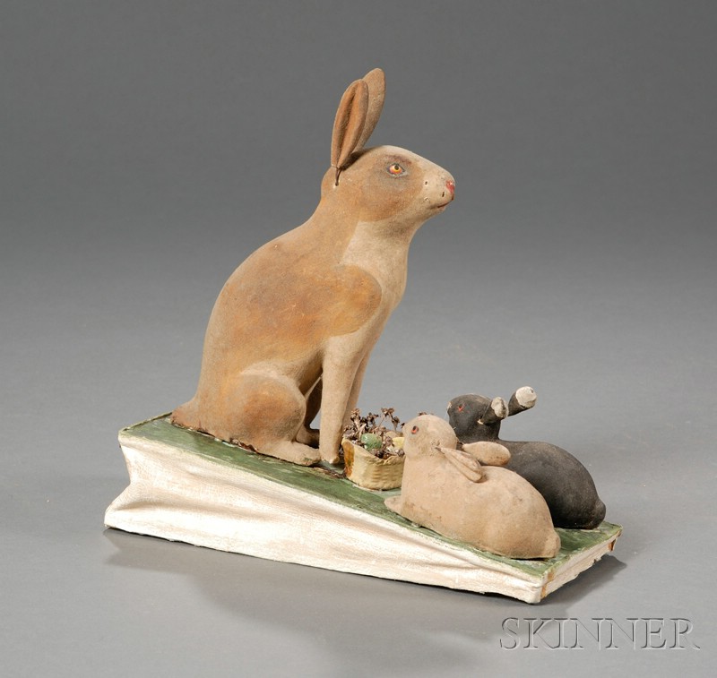 Appraisal: Papier-mache Rabbits Squeak Toy Germany early th century with a