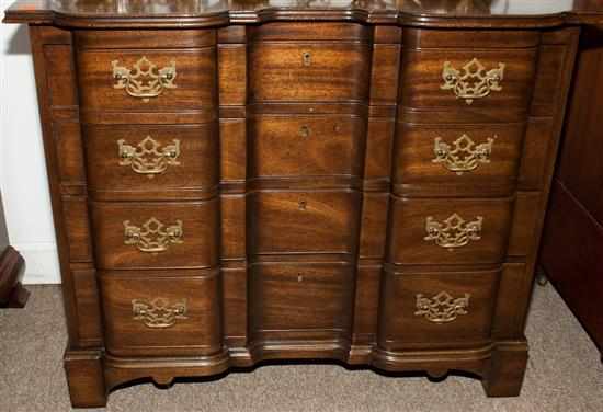 Appraisal: Biggs Chippendale style mahogany block-front chest in the Goddard Townsend