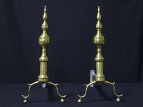 Appraisal: PAIR OF FEDERAL STYLE SPIRE TOPPED ANDIRONS h in