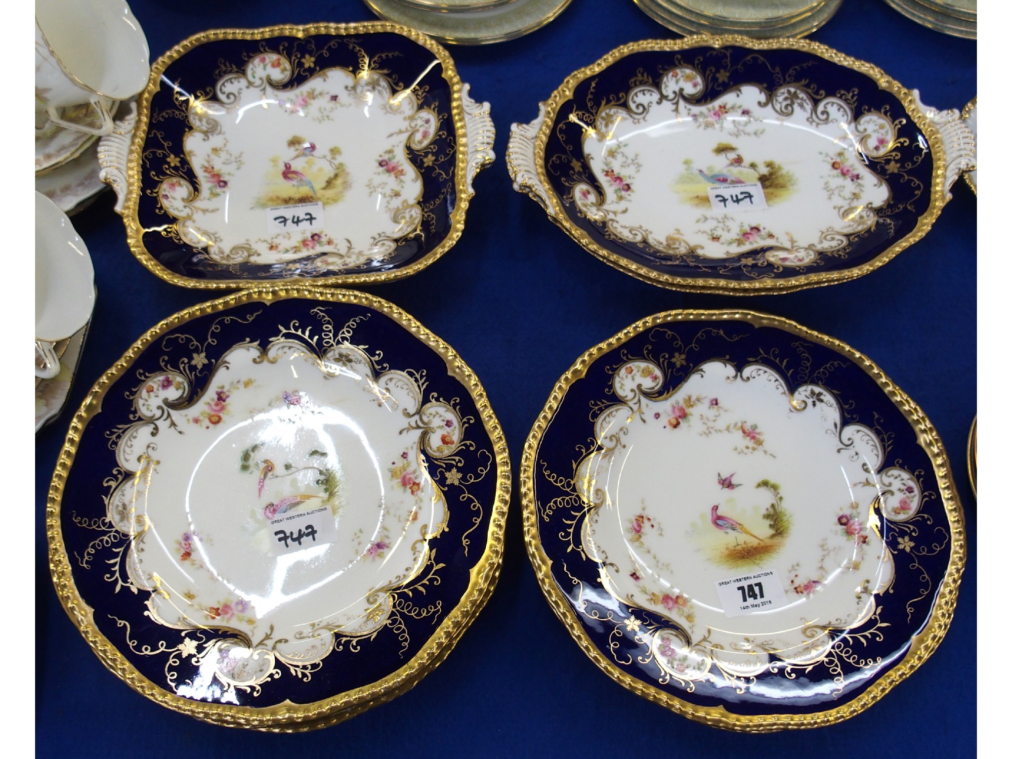 Appraisal: Coalport part dessert set painted with oriental pheasants