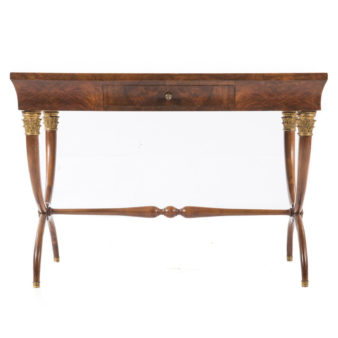 Appraisal: Italian Directoire style walnut desk with gilt-metal mounts single drawer