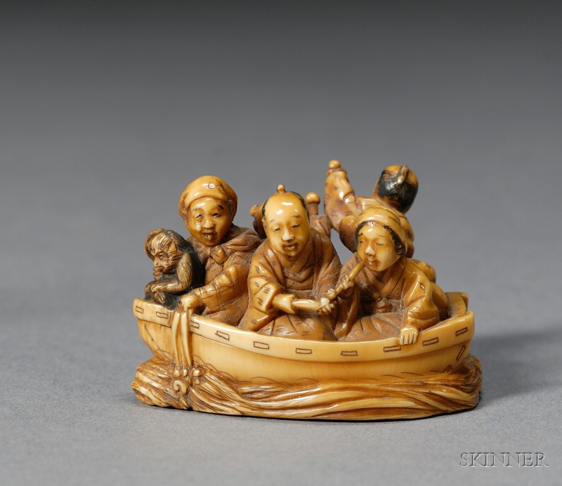 Appraisal: Ivory Netsuke th century five people with a pet monkey