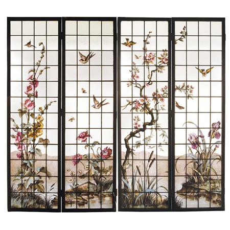 Appraisal: Set of Four Aesthetic Movement Style Painted Glass Windows Estimate