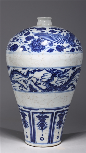 Appraisal: Chinese blue and white porcelain Meiping vase with dragons phoenix