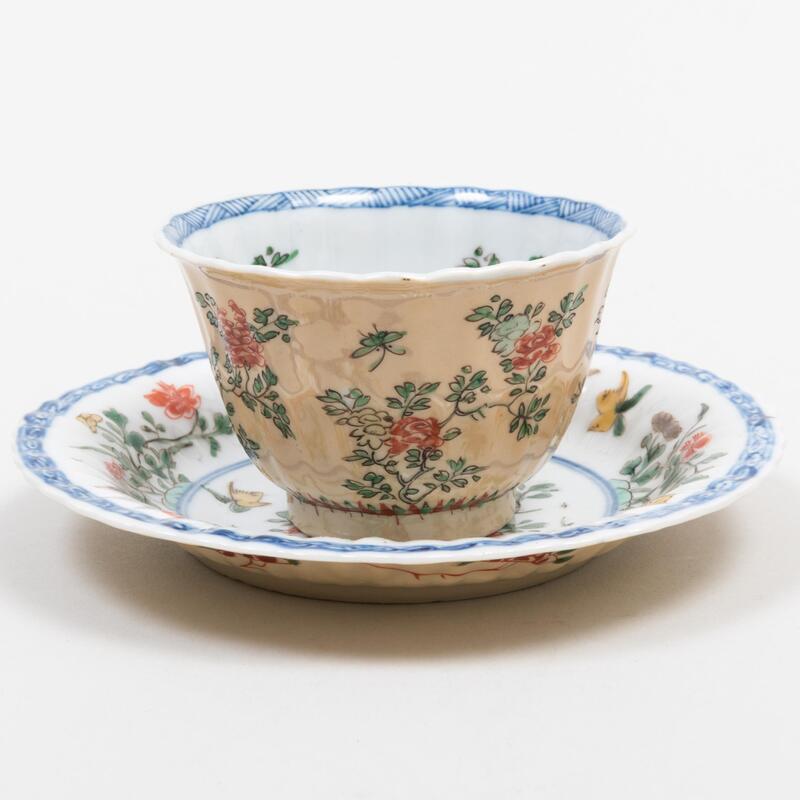 Appraisal: Chinese Cafe-au-Lait Ground and Underglaze Blue Porcelain Teabowl and Saucer