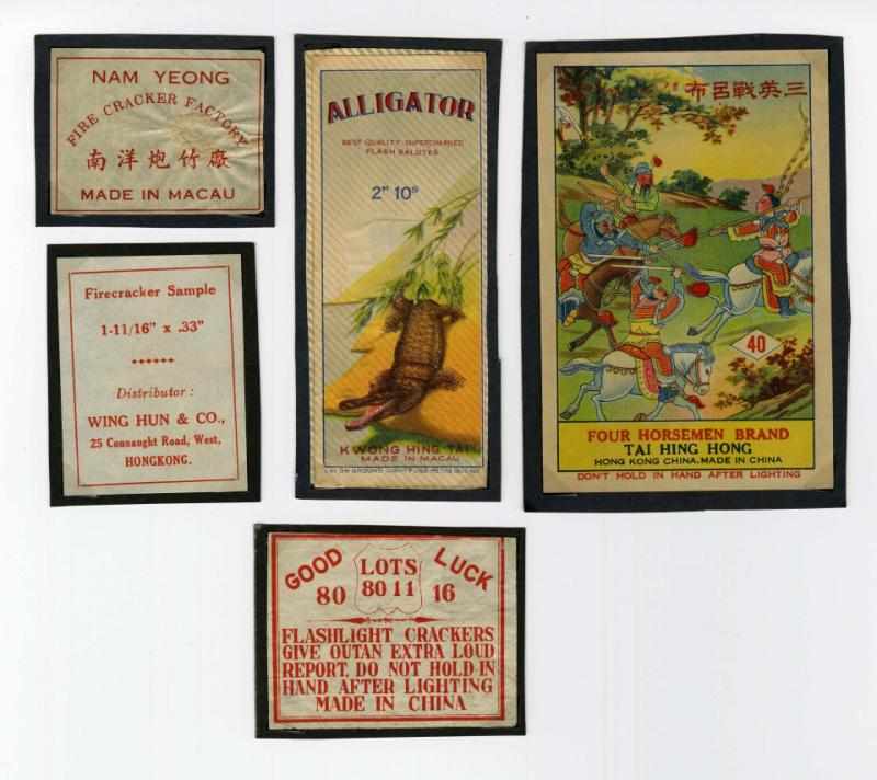 Appraisal: Lot of Firecracker Labels Includes Alligator Four Horsemen Good Luck