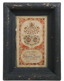 Appraisal: MINIATURE FRAKTUR Miniature Watercolor Fraktur for Johann Jacob Pennsylvania Dutch