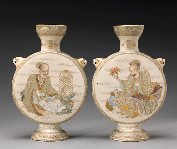 Appraisal: A pair of earthenware moon flask vases Meiji Period The