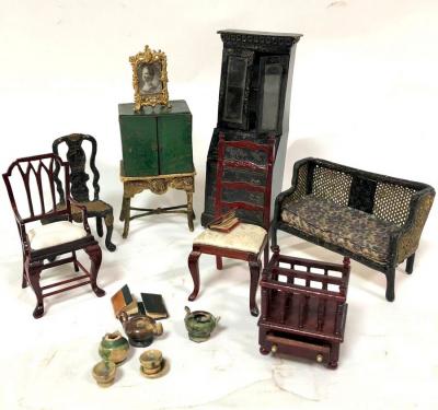 Appraisal: A small quantity of dolls house furniture including an ebonised