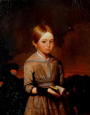 Appraisal: ENGLISH SCHOOL Portrait of a Young Girl standing and holding