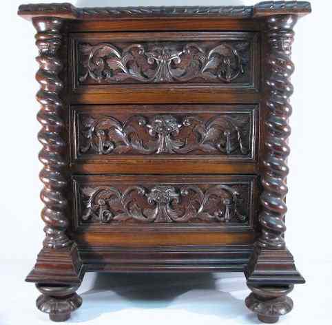 Appraisal: th century Continental carved mahogany three-drawer chest with figural carved