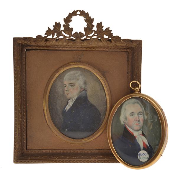 Appraisal: TWO FRAMED PORTRAIT MINIATURES OF GENTLEMEN