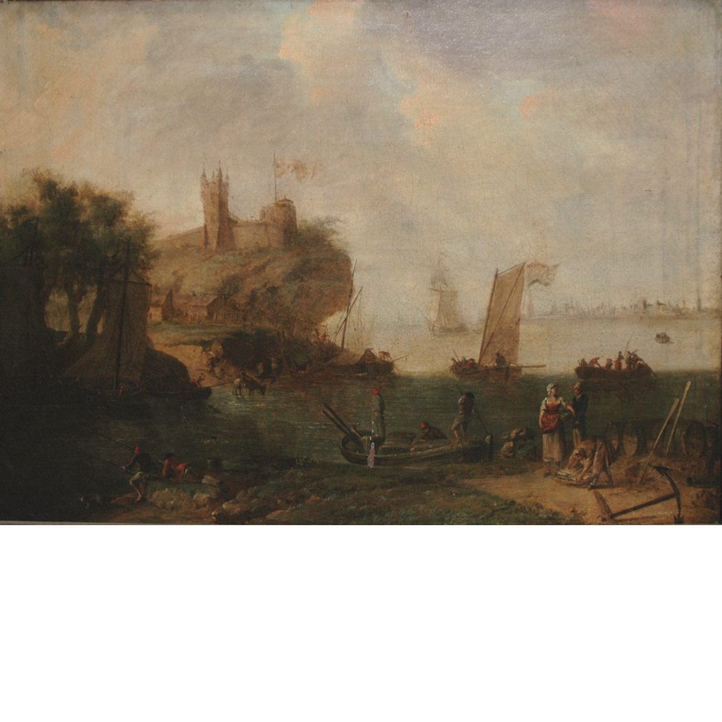 Appraisal: Follower of Joseph Vernet Ferryboat with Figures beside an Estuary