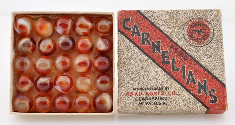 Appraisal: Akro Agate No Carnelian Box Set Box contains carnelian agates