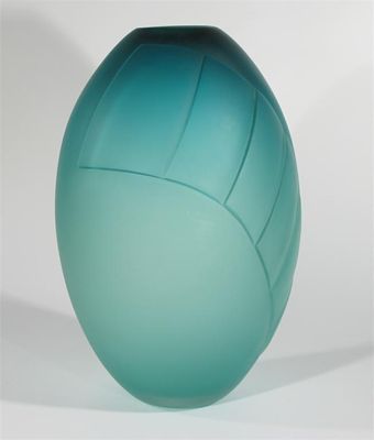 Appraisal: A large contemporary blue glass vase modelled and frosted finish