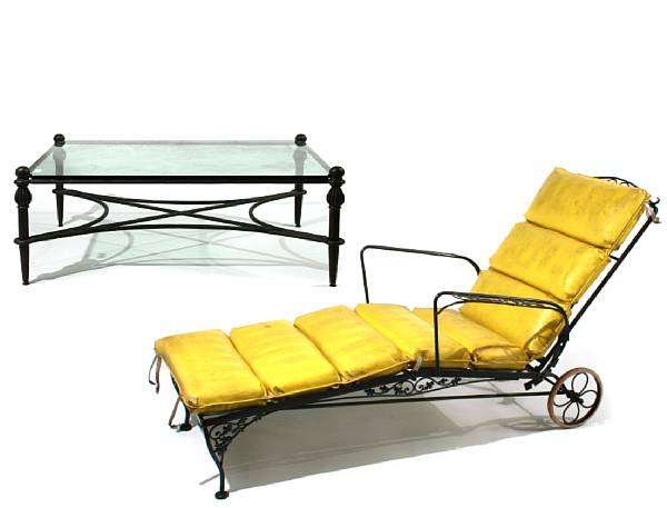 Appraisal: A suite of patinated metal patio furniture comprising a settee