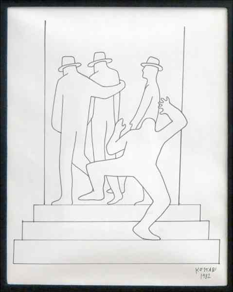 Appraisal: MARK KOSTABI AMERICAN B WATCH YOUR BACK Ink on paper