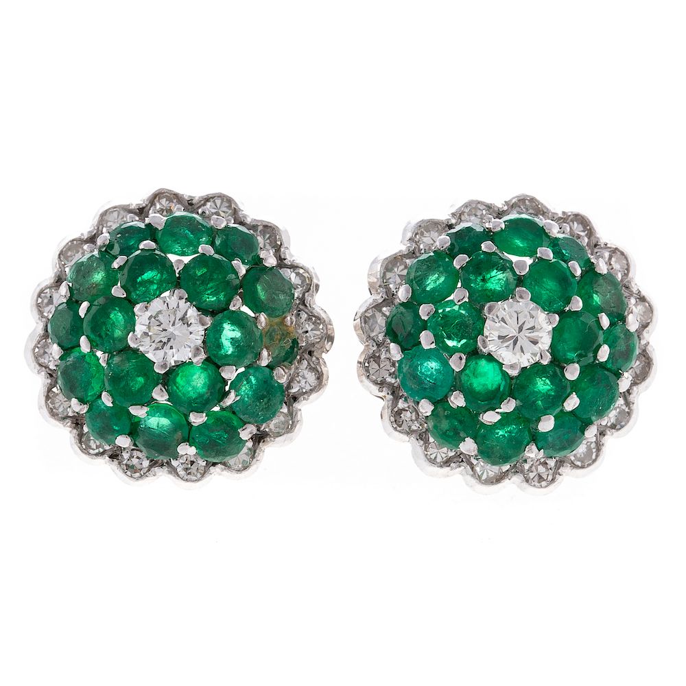 Appraisal: A Pair of Lady's Emerald Diamond Earrings in K K