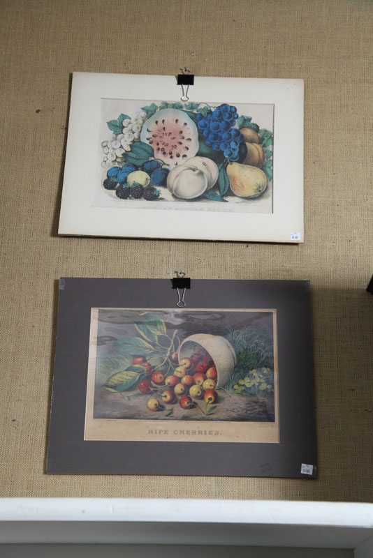 Appraisal: TWO UNFRAMED CURRIER IVES PRINTS Both small folios ''Ripe Cherries''