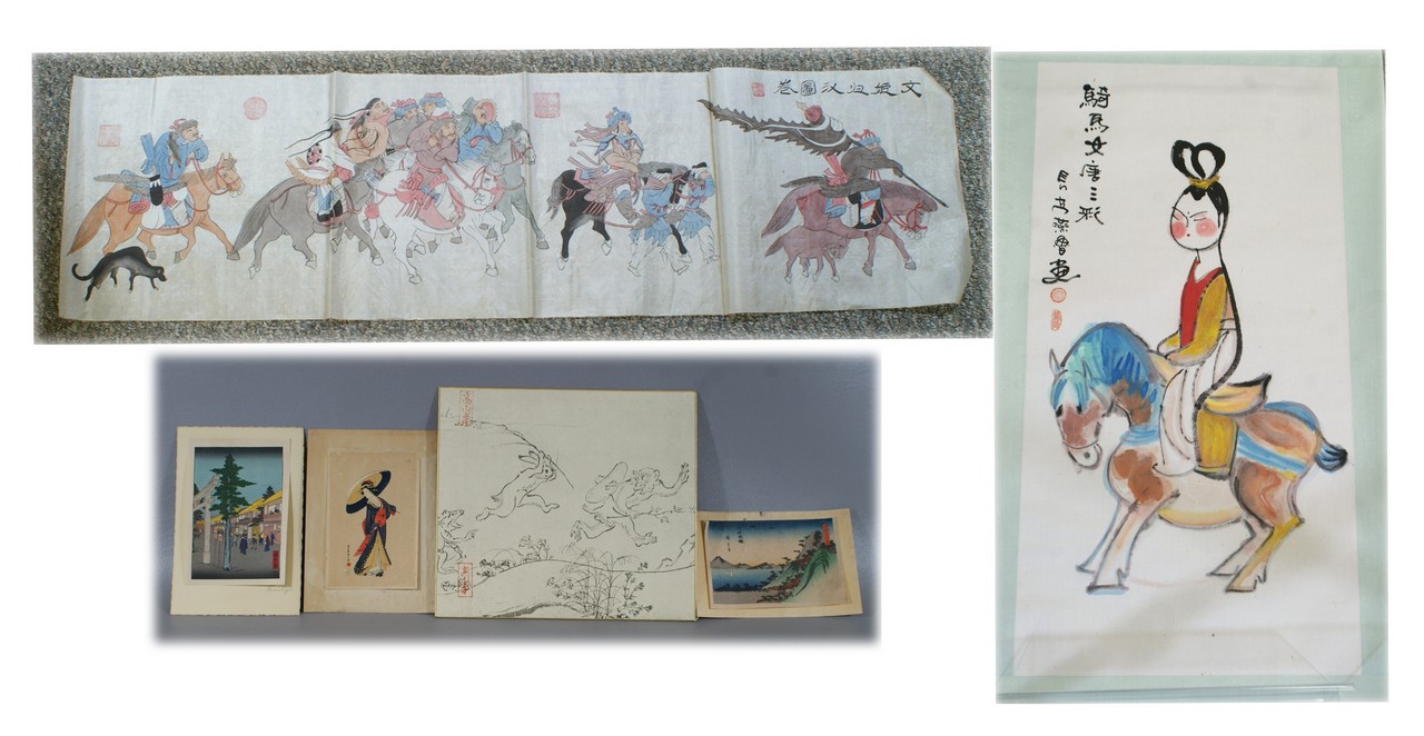 Appraisal: Lot misc Asian art including a scroll painting of a