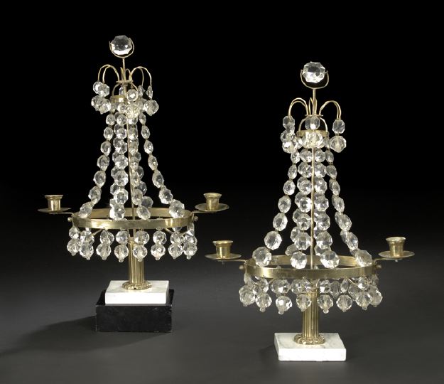 Appraisal: Pair of Swedish Brass and Jewel-Cut Glass and White Marble