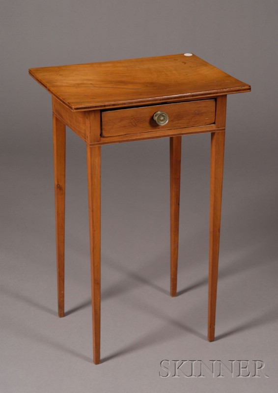 Appraisal: Federal Cherry Inlaid One-Drawer Stand probably Massachusetts c rectangular overhanging