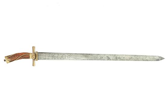 Appraisal: HUNTING SWORD Germany probably th century Engraved blade with military